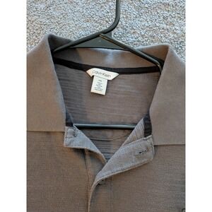 Calvin Klein Mens Gray Short Sleeve Slub Knit Polo Shirt Size Large L/G